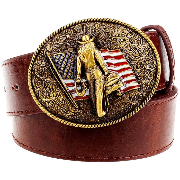 Men's Leather Metal Golden Buckle Belt