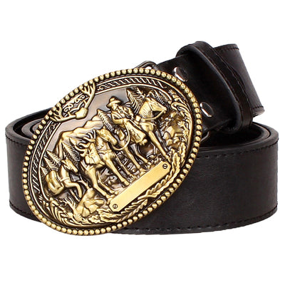 Men's Leather Metal Golden Buckle Belt