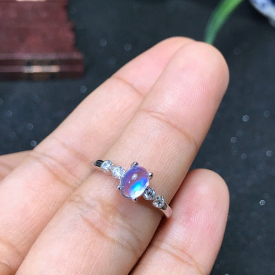 Inlaid Natural Blue Silver Moonstone Ring