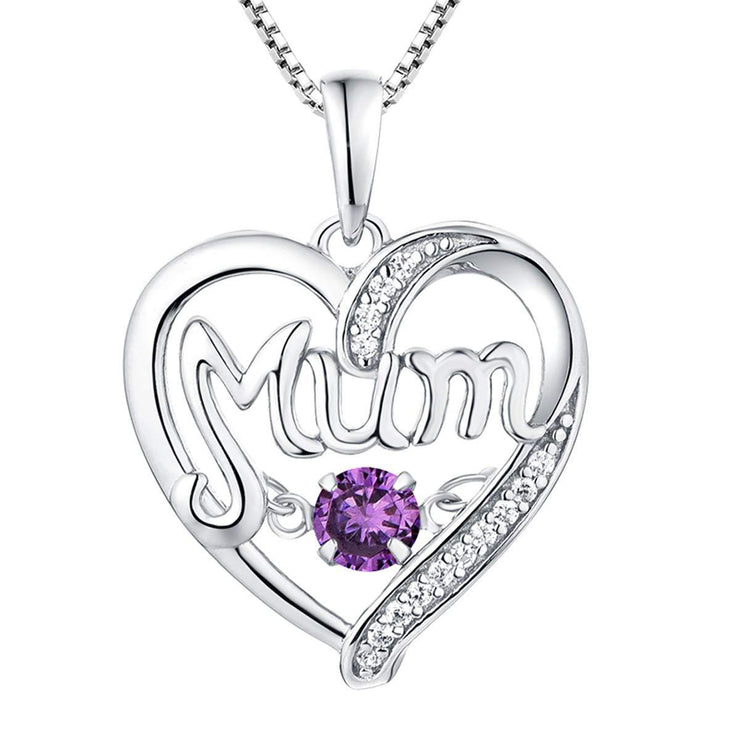Mum Birthstone Heart Shape Pendant Necklace