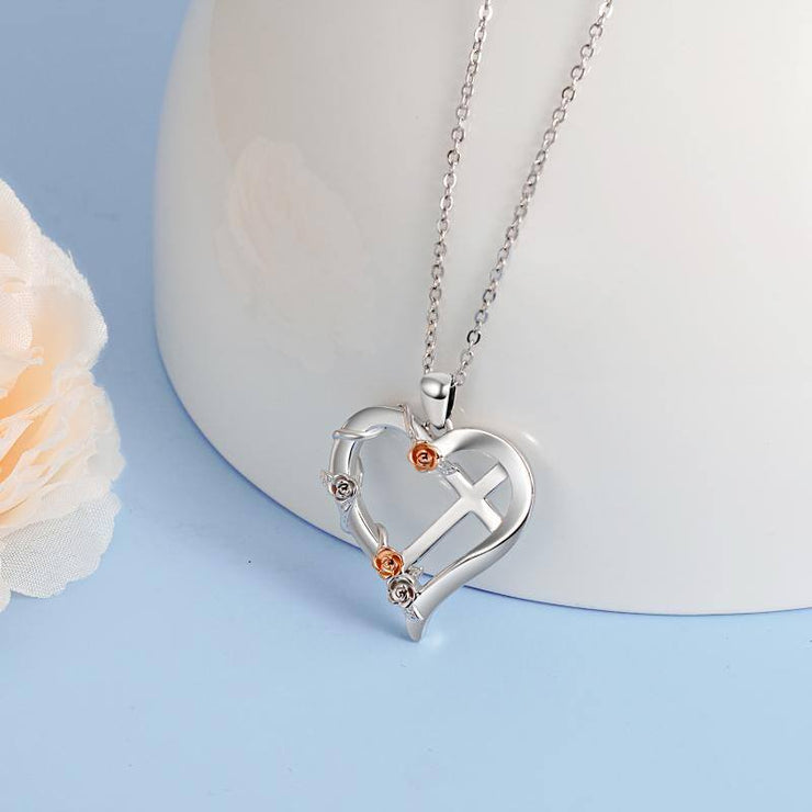 Sterling Silver Heart Cross Pendant Necklace